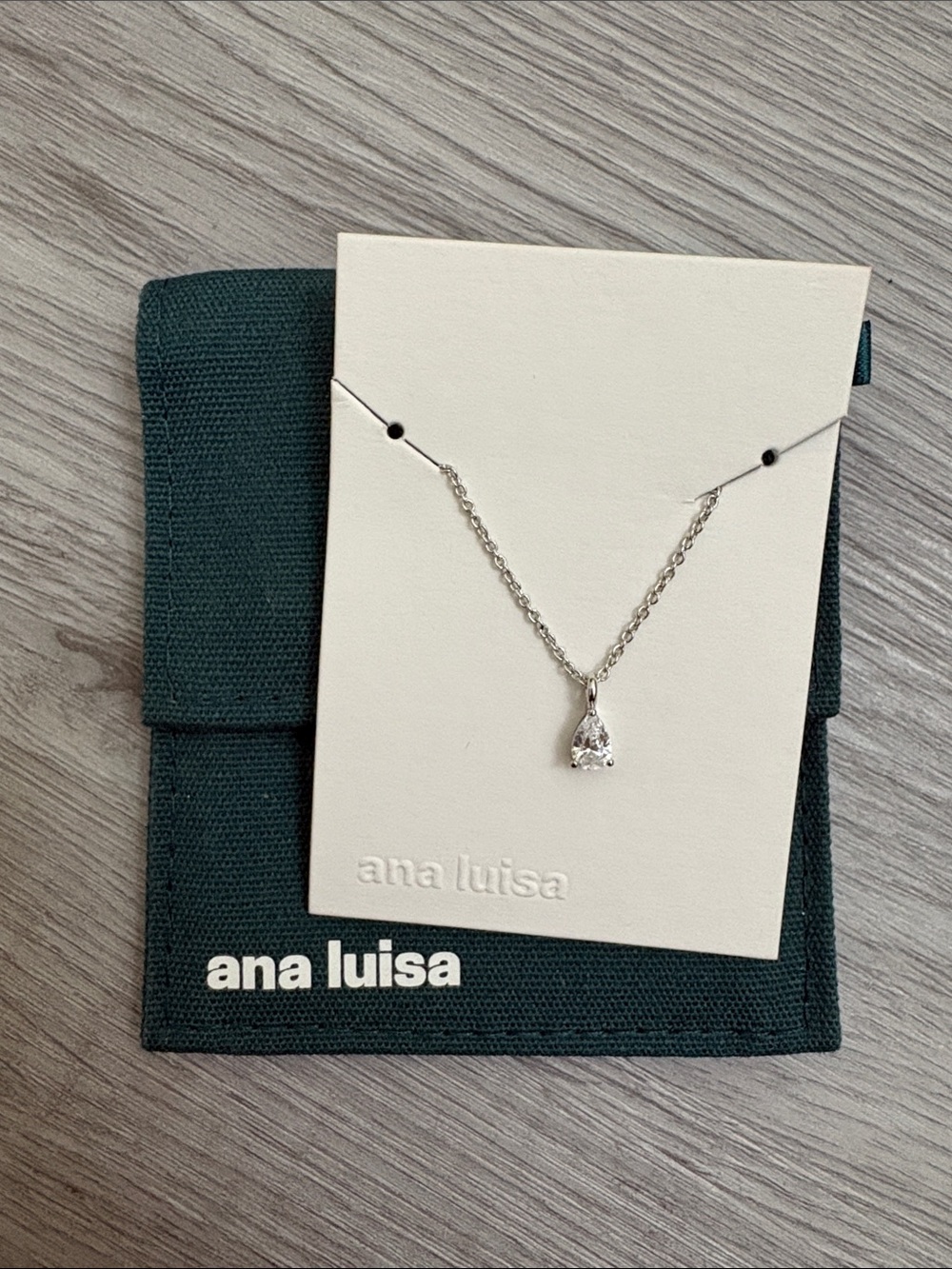 NWT Ana Luisa Silver Teardrop Necklace with White Stone Pendant